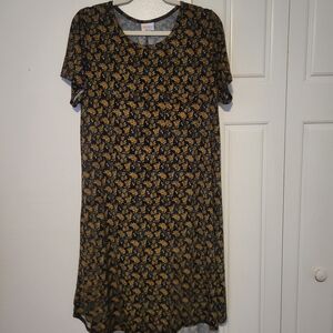 LuLaroe Floral Print Blue and Gold Dress